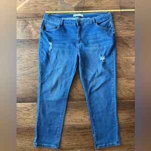 Trendy Blue Distressed Cropped Skinny Jeans